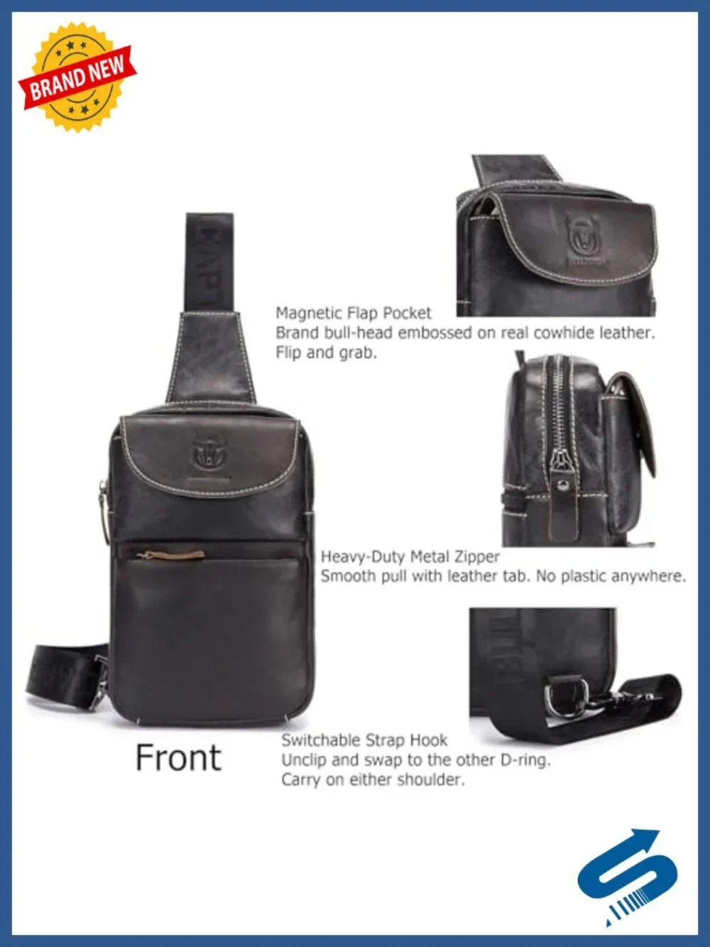 Genuine Leather Sling Backpack Crossbody Chest Bag for Travel Hiking